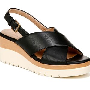 Women's Black Leather Wedge Sandals